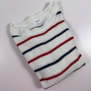 ANNIEWEAR Los Angeles Striped Sweater Womens XL‎ White Red Blue Knit Top